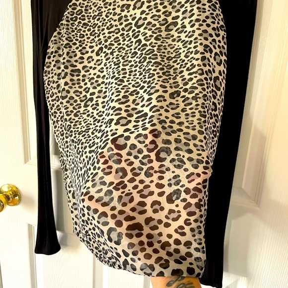 Cheetah print long sleeve blouse medium sheer cotton Black gray silver fun sexy - Picture 4 of 9